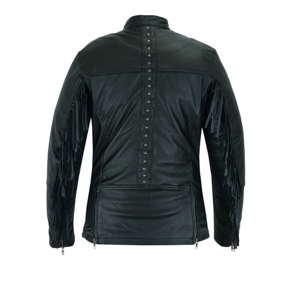 High Mileage Ladies Black Fringe and Rivet Leather Jacket - Picture 5 of 8